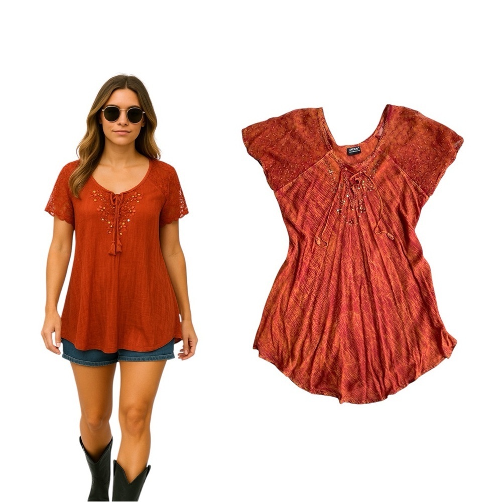 Sakkas boho tunic One Size rusty orange short sleeves bohemian